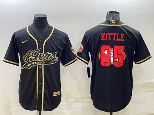 Mens San Francisco 49ers #85 George Kittle Black Gold Team Big Logo With Patch Cool Base Stitched Baseball Jersey